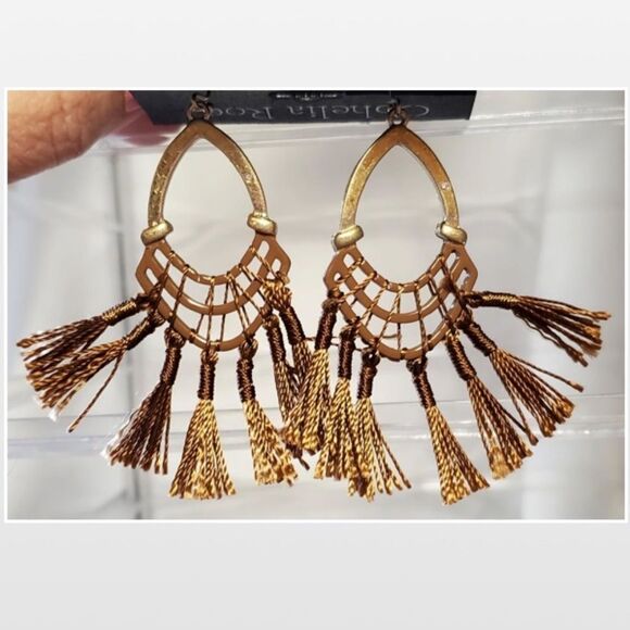 New Ophelia Roe Gold Tone Tassel Drop Dangle Earrings NWT - Picture 9 of 13